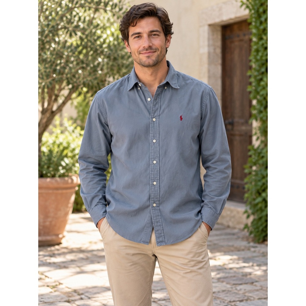 Ralph Lauren Blake Cotton Twill Button Down Shirt Mens Med Blue
